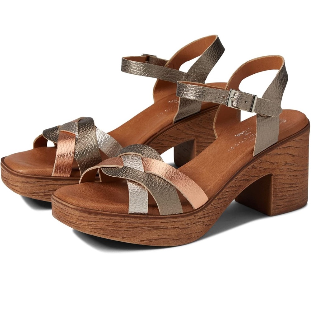 Elegant Women's Block Heel Sandals - Metallic Bronze